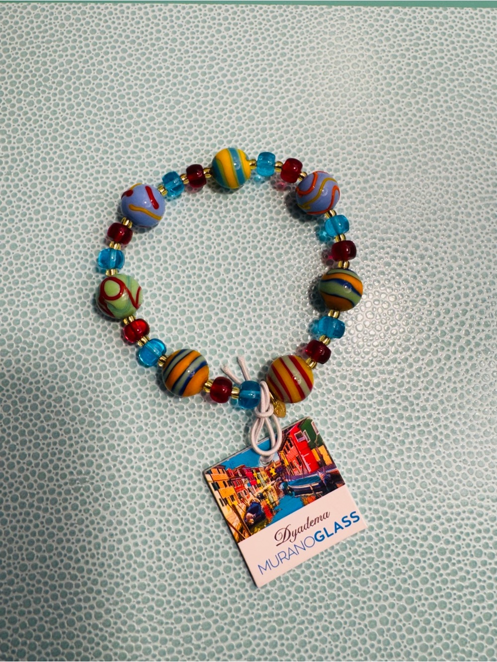 NWT Italian Handcrafted Murano Glass Venetian Glass Bracelet - 18 kt Gold Plated - Picture 7 of 8